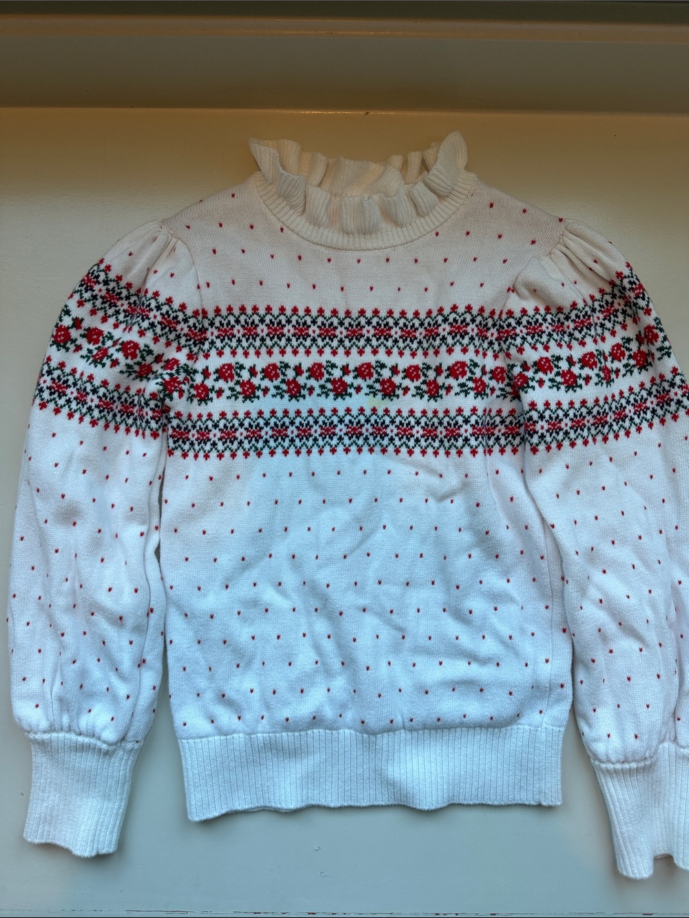 Janie and Jack White Fair Isle Ruffle Turtleneck Sweater